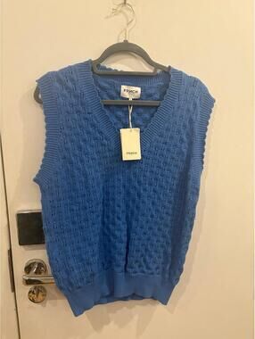 FRNCH Blue Preppy Sweater Vest NWT
